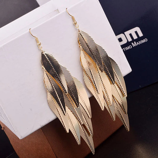 Long Leaf Drop Earrings For Women